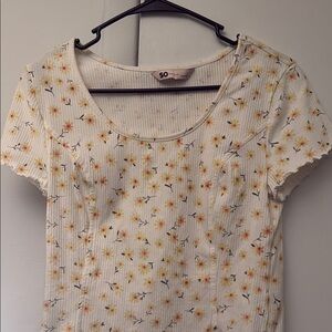 SO Floral Print Ribbed Top